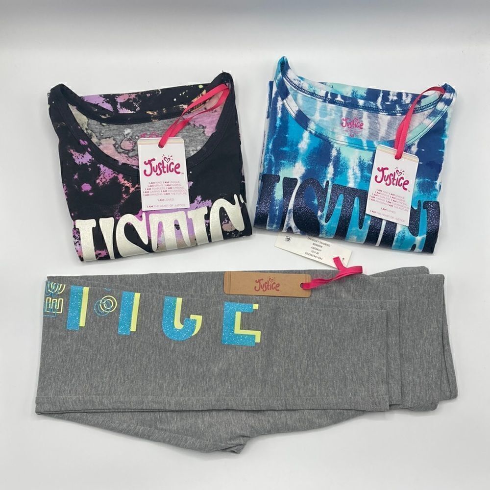 Justice Girls Short Sleeve Tie Dye Tee T-Shirts & Leggings 3pc Set Size M 10